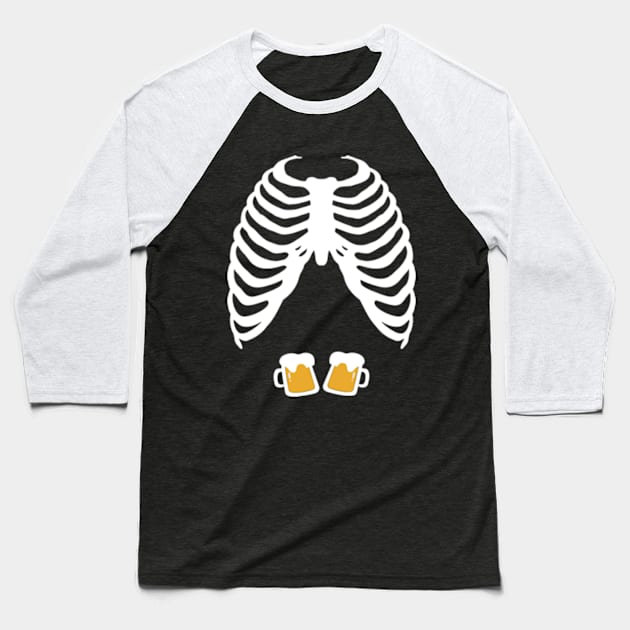 Halloween Skeleton Beer Belly X-Ray Baseball T-Shirt by Teeartspace